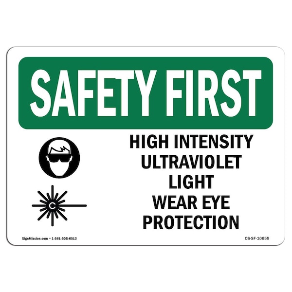 OSHA, 7" Height, Aluminum, 10" x 7", Landscape, High Intensity Ultraviolet Light With Symbol